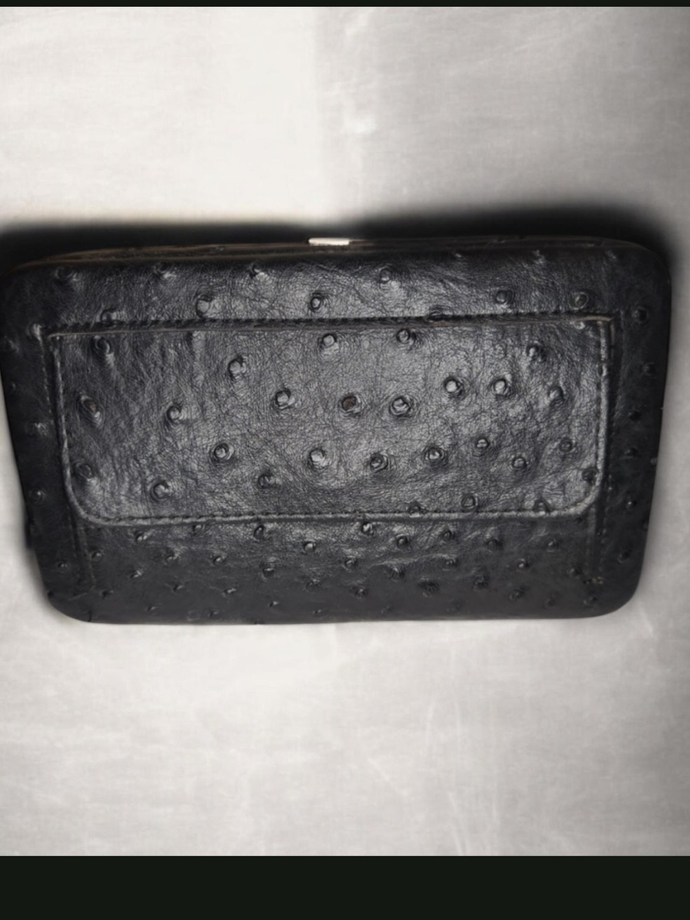 Vintage Black Faux Ostrich Grain Clutch Wallet